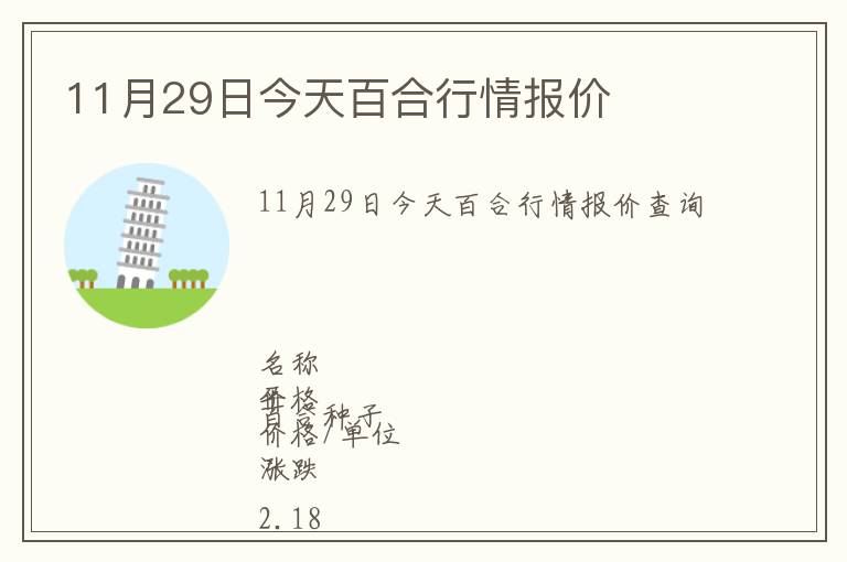 11月29日今天百合行情報價