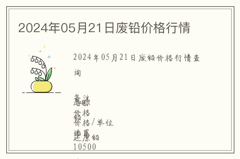 2024年05月21日廢鉛價(jià)格行情