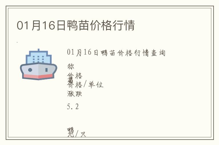 01月16日鴨苗價格行情