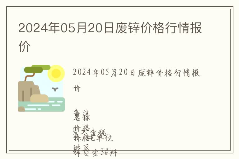 2024年05月20日廢鋅價(jià)格行情報(bào)價(jià)