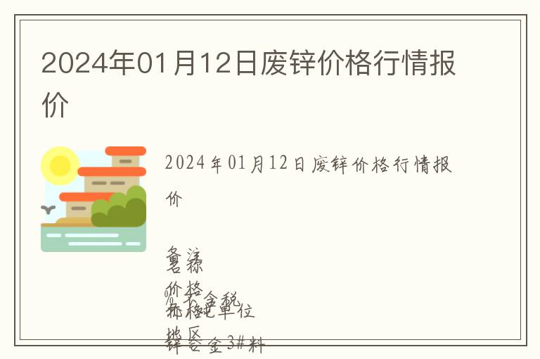 2024年01月12日廢鋅價格行情報價