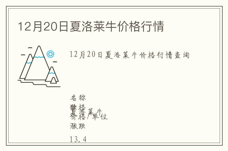 12月20日夏洛萊牛價格行情