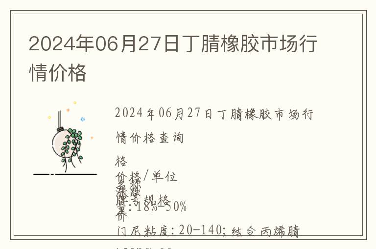 2024年06月27日丁腈橡膠市場行情價格
