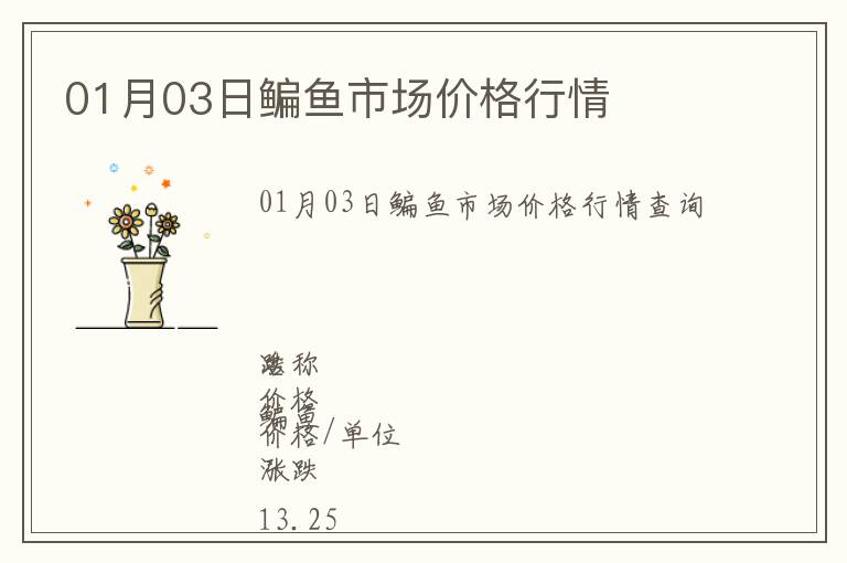 01月03日鳊魚(yú)市場(chǎng)價(jià)格行情