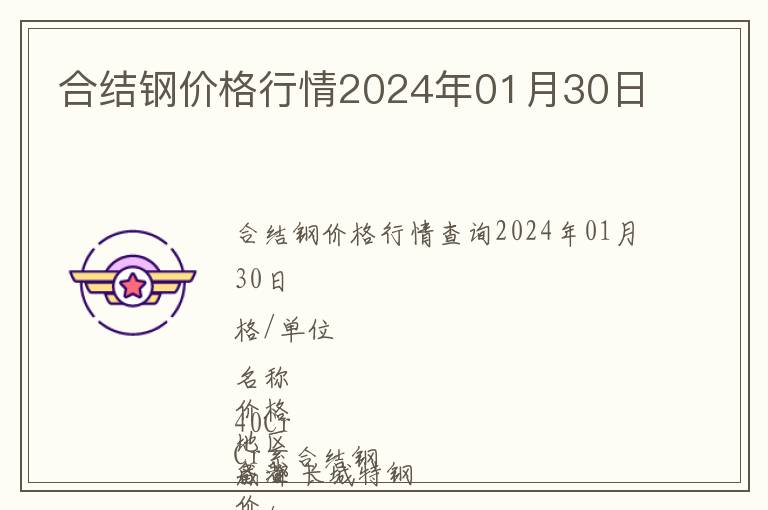 合結鋼價格行情2024年01月30日