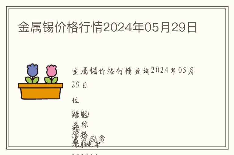 金屬錫價格行情2024年05月29日