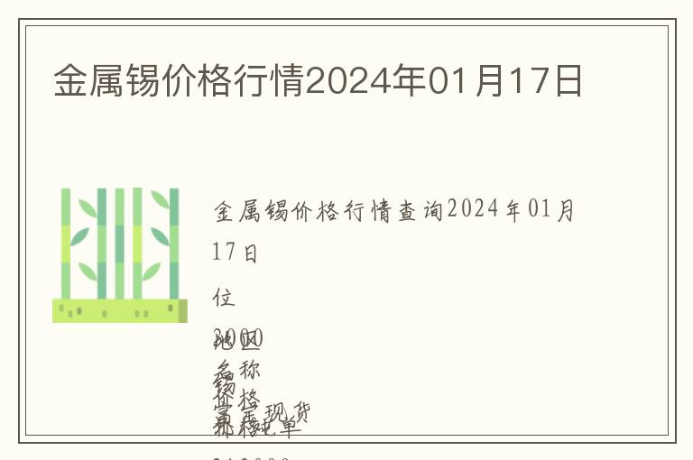 金屬錫價(jià)格行情2024年01月17日