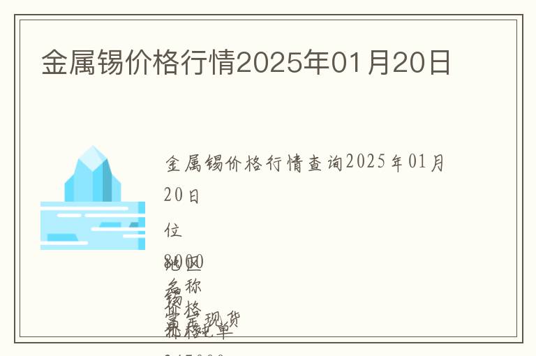 金屬錫價(jià)格行情2025年01月20日
