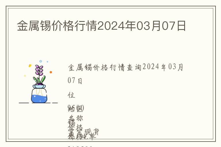 金屬錫價格行情2024年03月07日