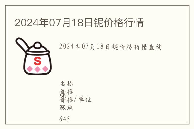 2024年07月18日鈮價格行情