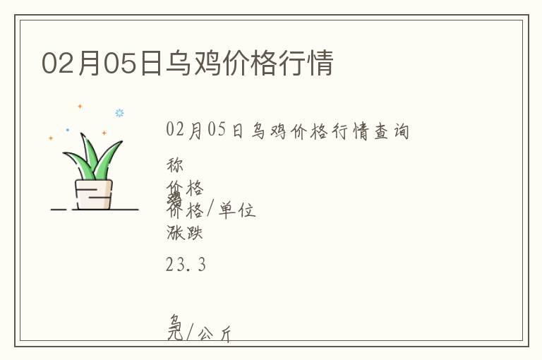 02月05日烏雞價格行情