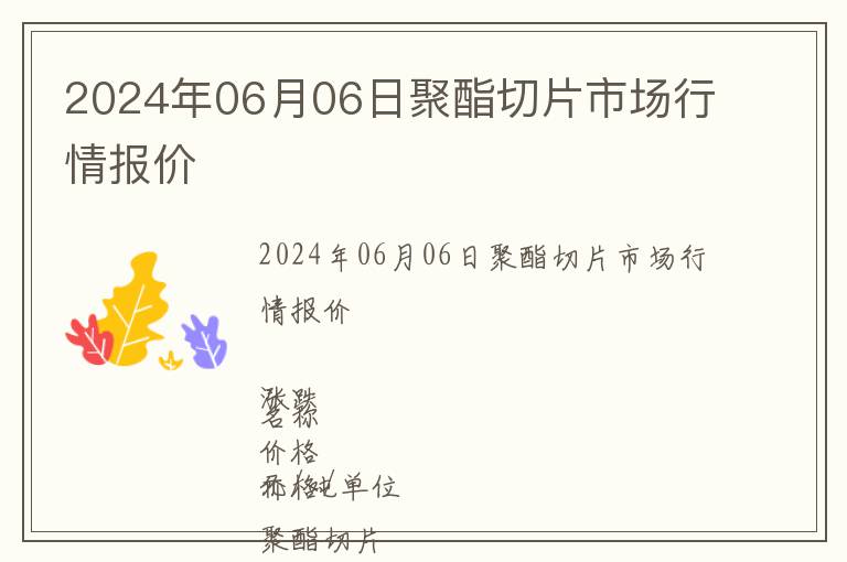 2024年06月06日聚酯切片市場行情報(bào)價(jià)
