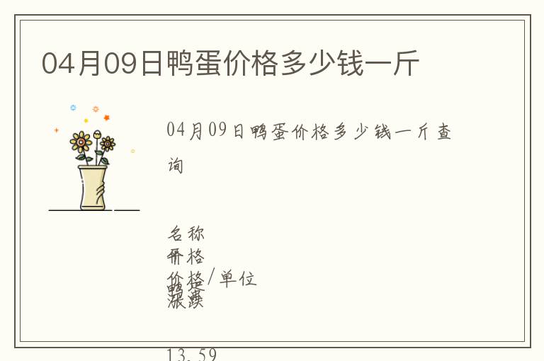 04月09日鴨蛋價格多少錢一斤
