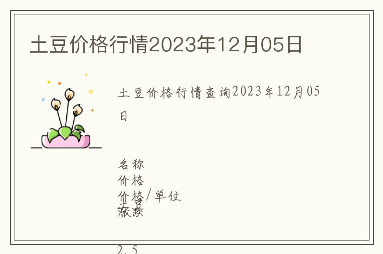 土豆價(jià)格行情2023年12月05日