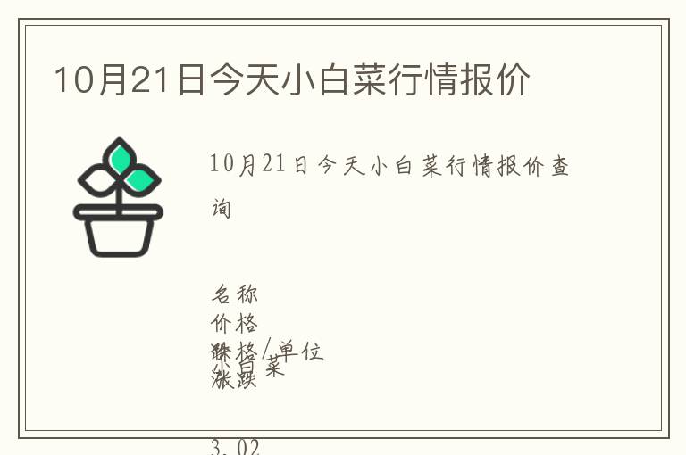 10月21日今天小白菜行情報價