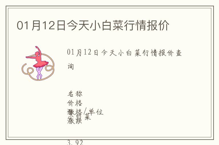 01月12日今天小白菜行情報(bào)價(jià)
