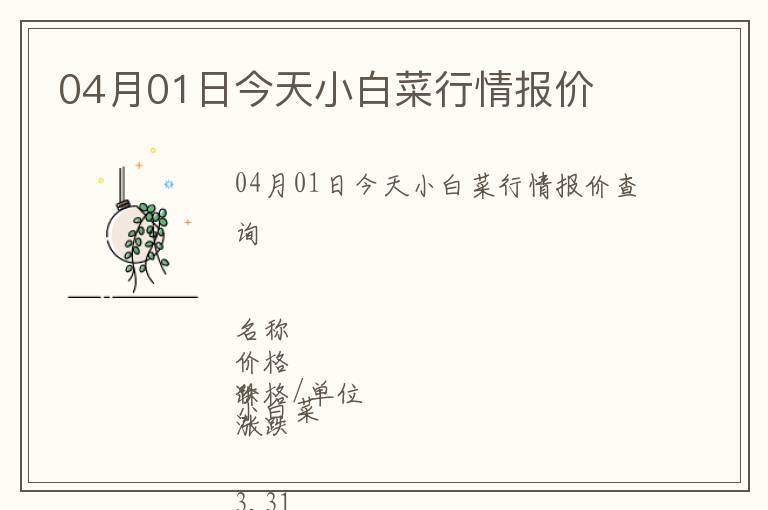 04月01日今天小白菜行情報價