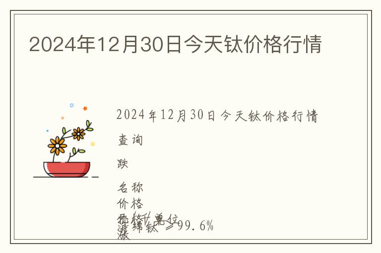 2024年12月30日今天鈦價格行情