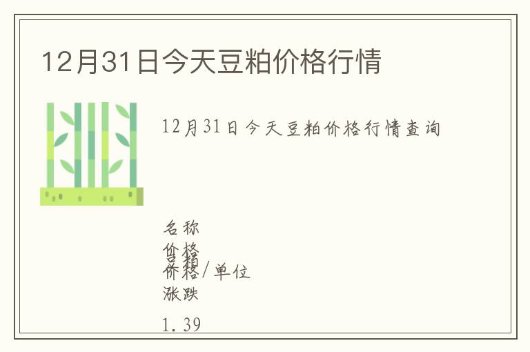 12月31日今天豆粕價格行情