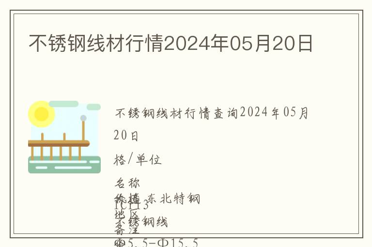不銹鋼線材行情2024年05月20日