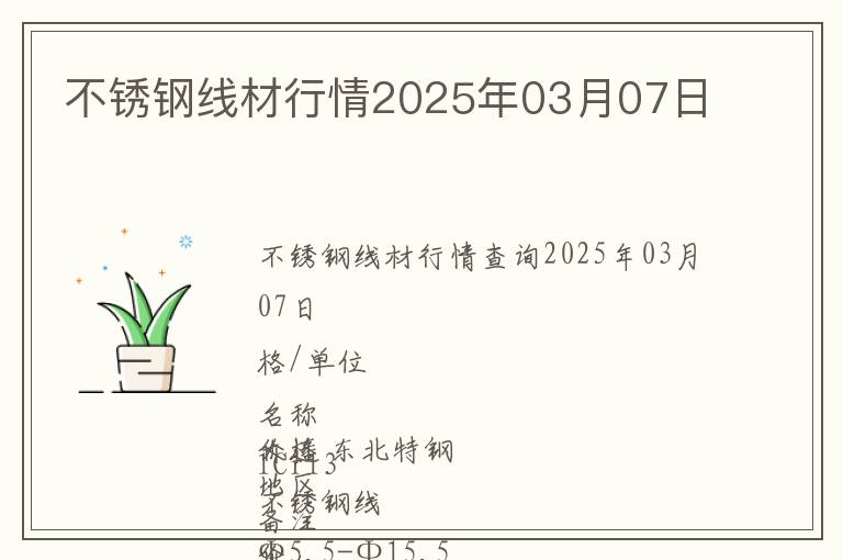 不銹鋼線材行情2025年03月07日
