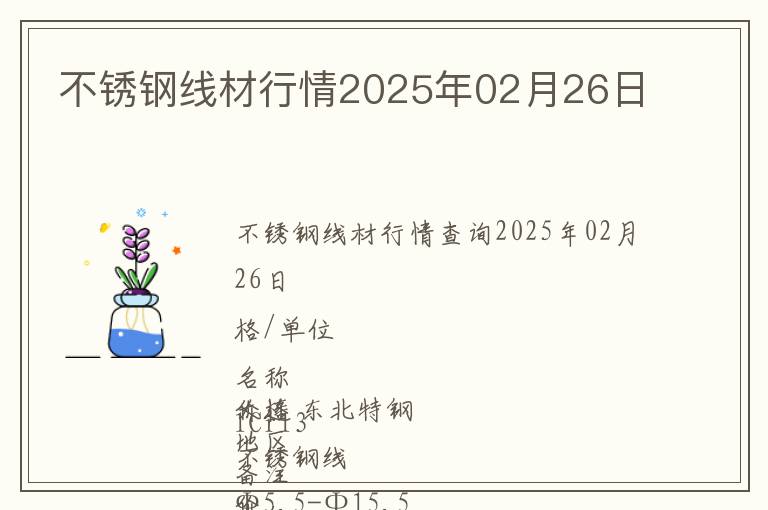 不銹鋼線材行情2025年02月26日