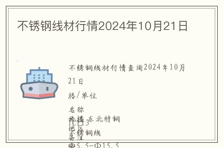 不銹鋼線(xiàn)材行情2024年10月21日