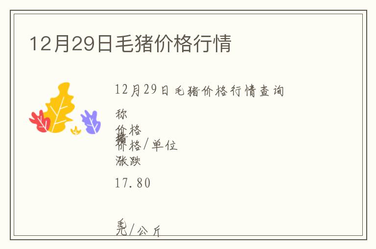 12月29日毛豬價(jià)格行情