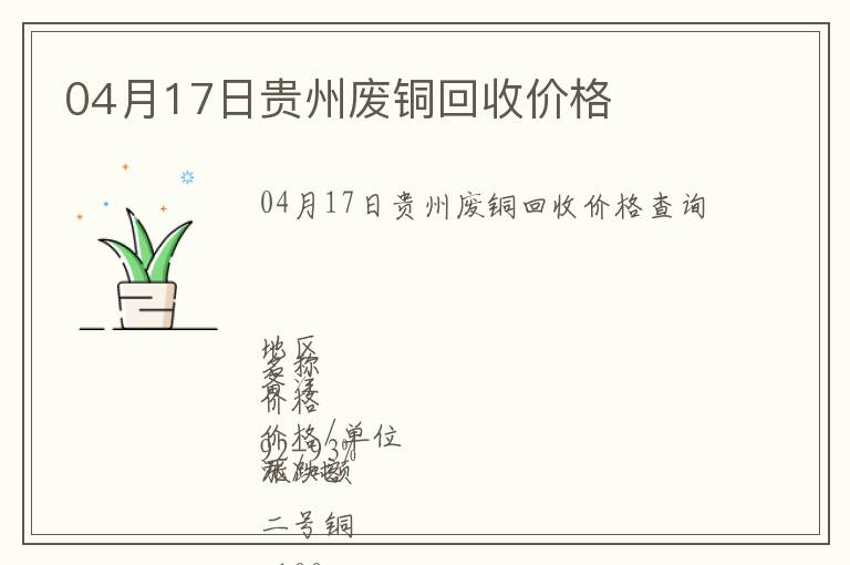 04月17日貴州廢銅回收價(jià)格