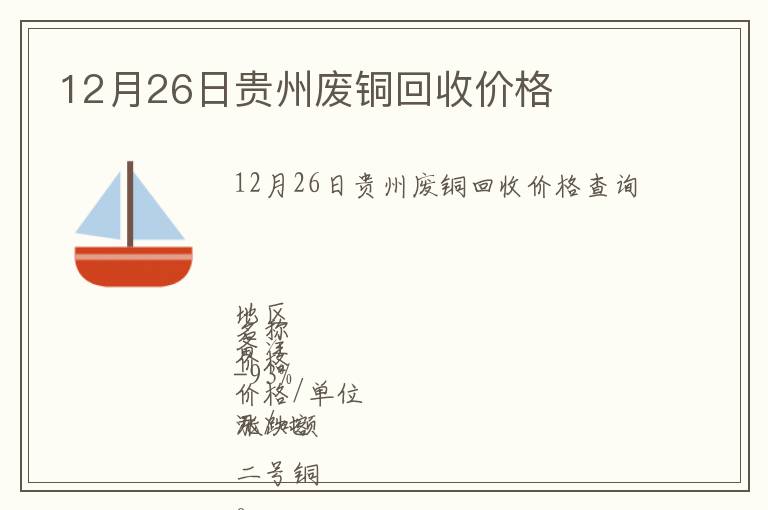 12月26日貴州廢銅回收價(jià)格