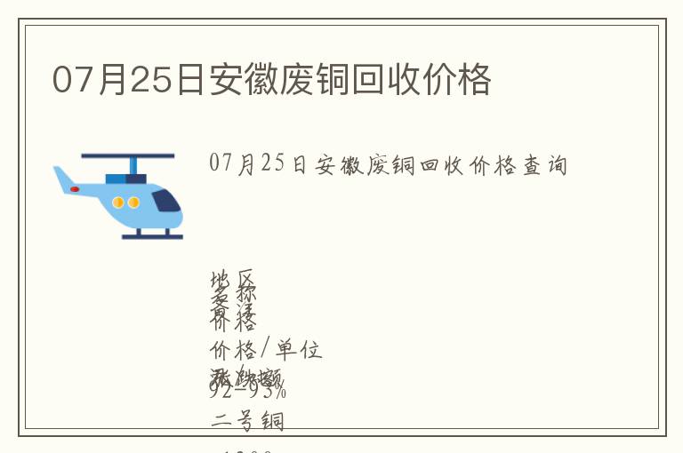 07月25日安徽廢銅回收價(jià)格