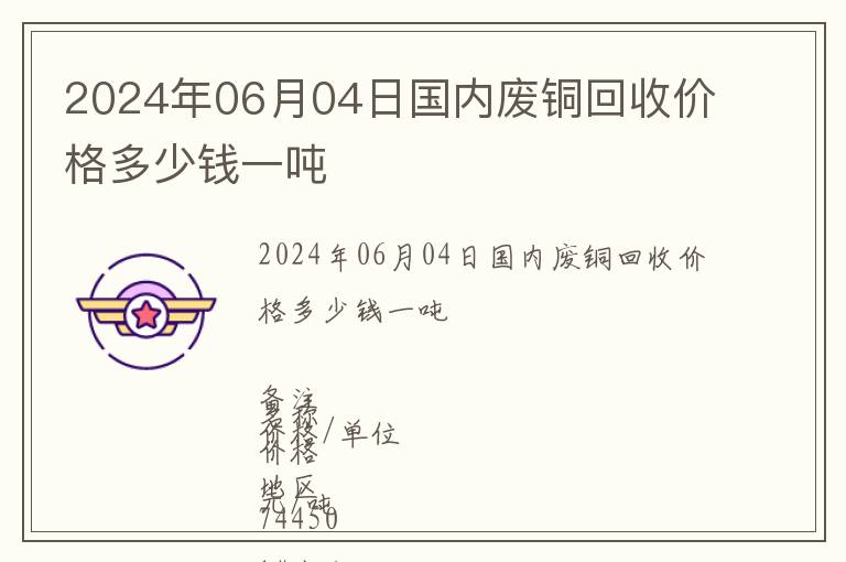 2024年06月04日國內(nèi)廢銅回收價格多少錢一噸