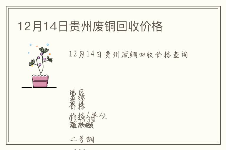 12月14日貴州廢銅回收價(jià)格