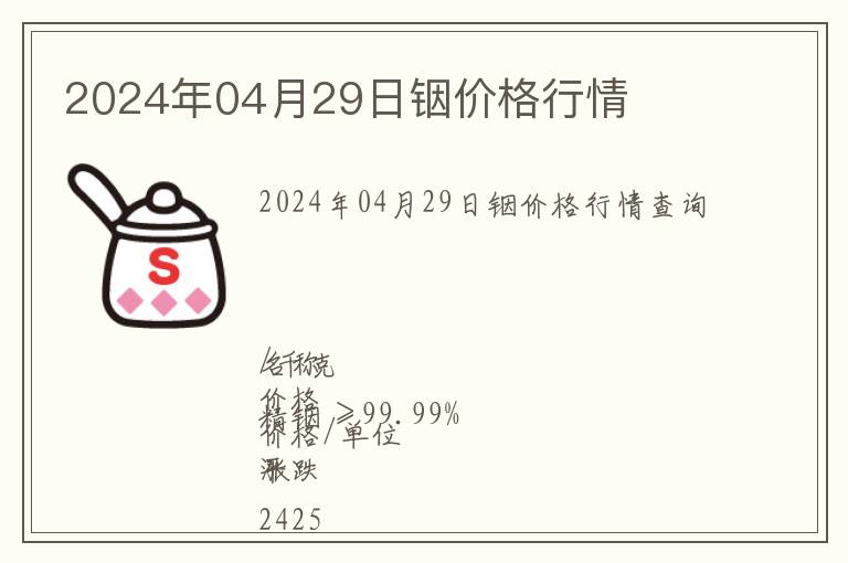 2024年04月29日銦價(jià)格行情