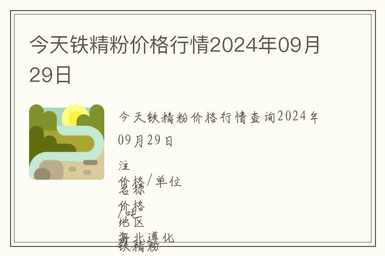 今天鐵精粉價格行情2024年09月29日