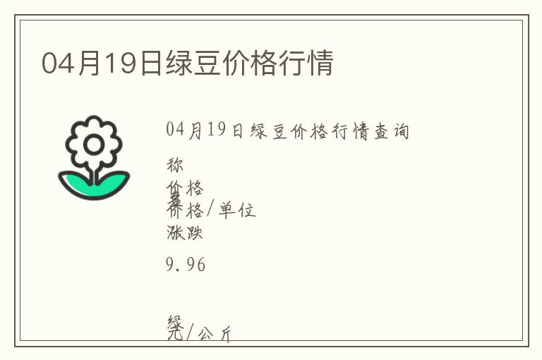 04月19日綠豆價格行情