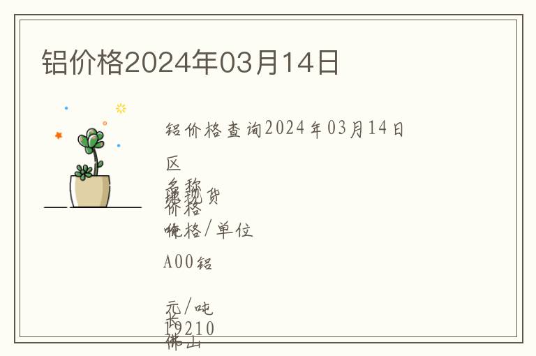 鋁價格2024年03月14日