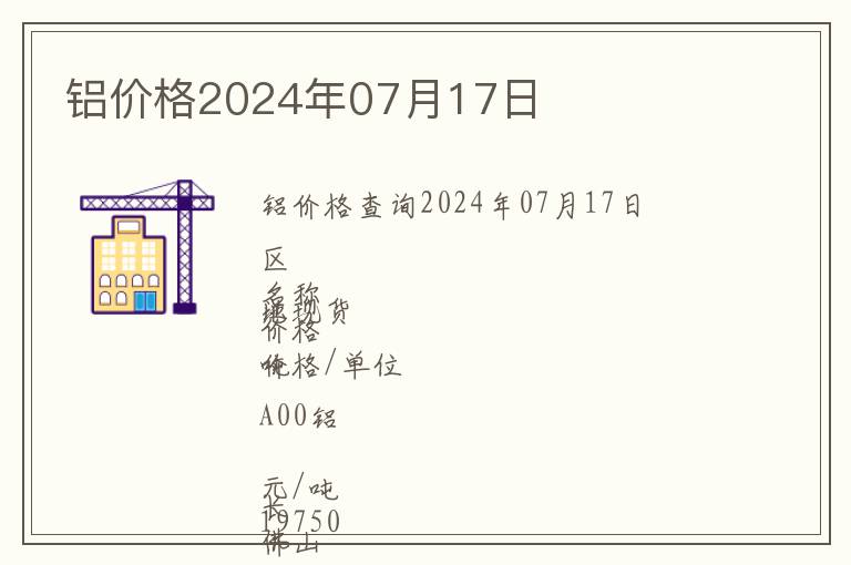鋁價格2024年07月17日