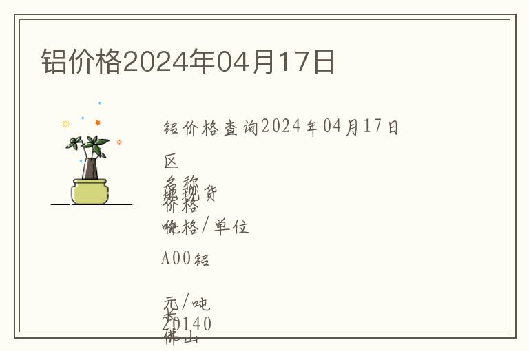 鋁價(jià)格2024年04月17日