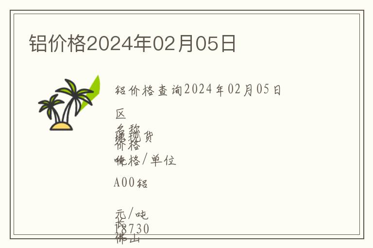 鋁價格2024年02月05日