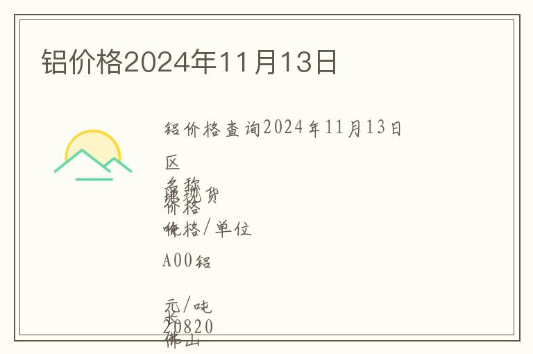 鋁價格2024年11月13日