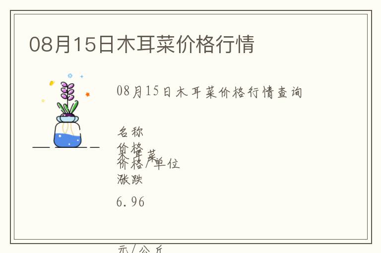 08月15日木耳菜價(jià)格行情