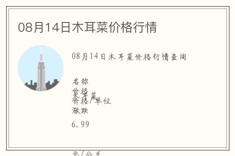08月14日木耳菜價格行情