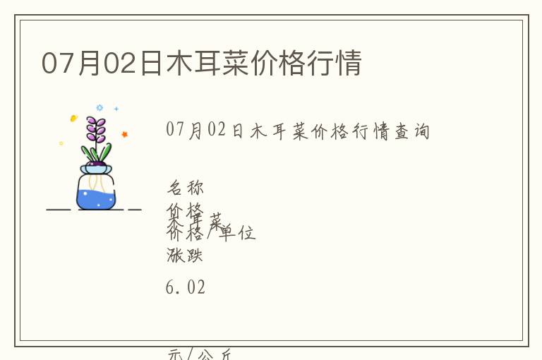 07月02日木耳菜價格行情