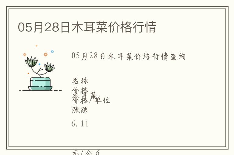 05月28日木耳菜價格行情