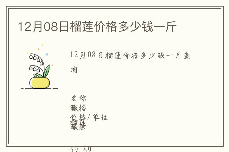 12月08日榴蓮價格多少錢一斤