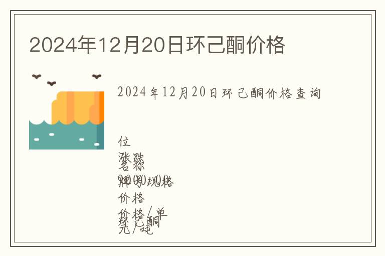 2024年12月20日環己酮價格