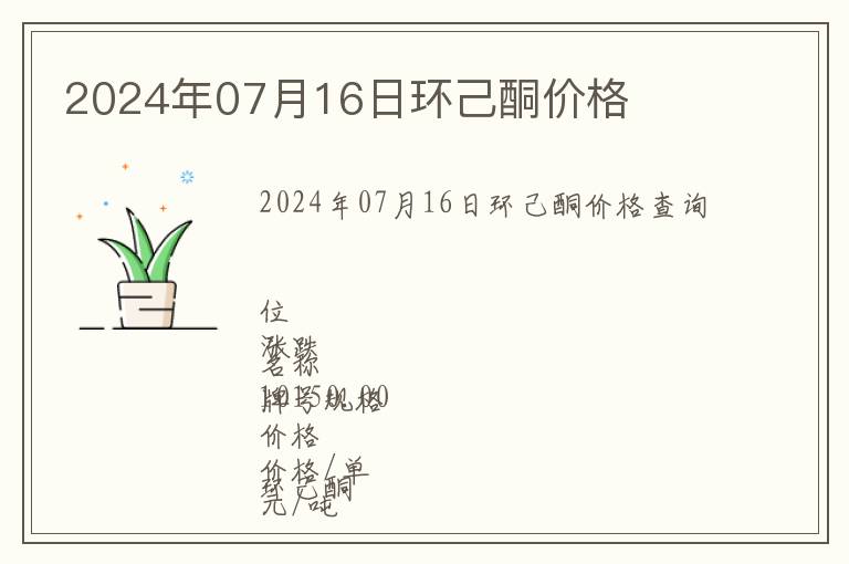 2024年07月16日環(huán)己酮價格