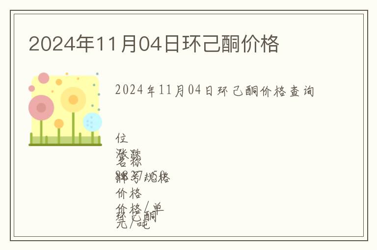 2024年11月04日環己酮價格