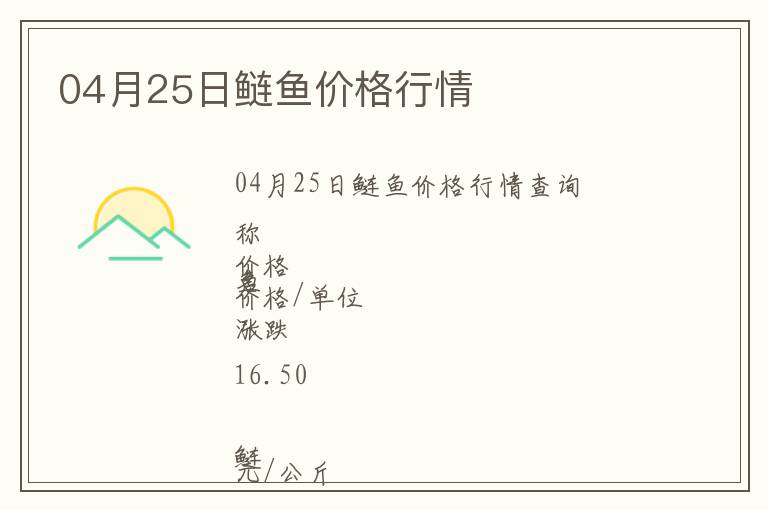04月25日鰱魚價格行情